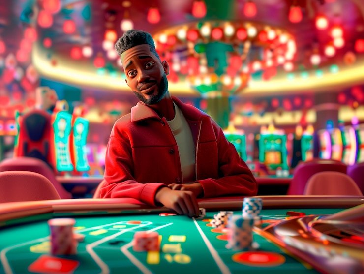 Antarmuka meja blackjack dengan video dealer, kontrol taruhan, dan chat